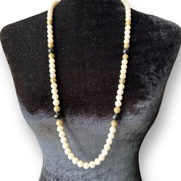 Imitation Pearls with Resin and Metal Beaded Womens Necklace 35" - Picture 1 of 7
